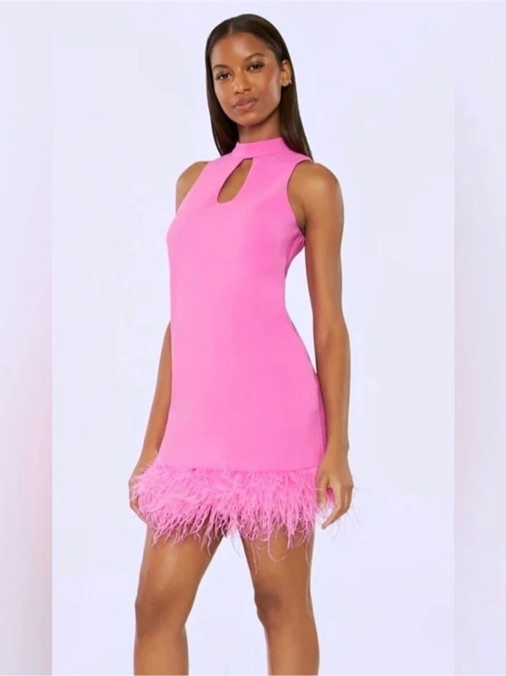 Likely Kikka Dress Pink Ostrich Trim Mini Dress